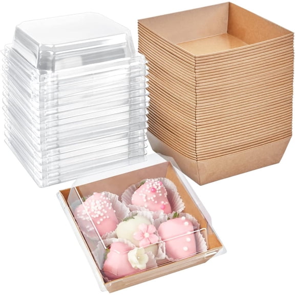 80 Pack Kraft Charcuterie Boxes with Clear Lids, 4x4 Inch Brown Square Bakery Cake Slice Boxes with Window, Dessert To Go Containers for Parties, Events and Bakery Use