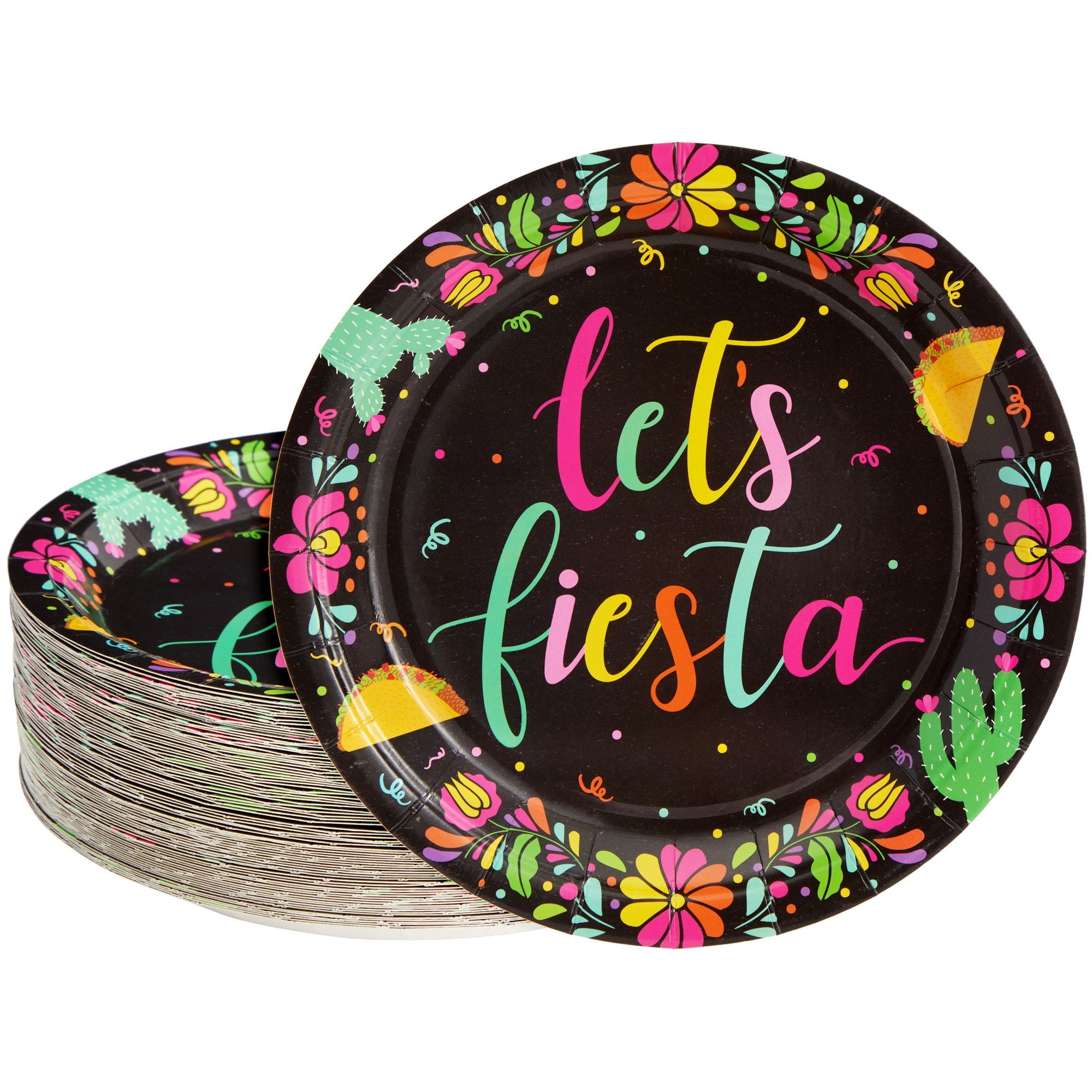 80 Pack Let's Fiesta Paper Plates for Cinco de Mayo Party