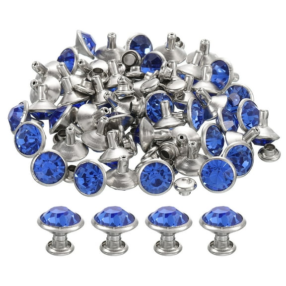 80 Pack Light Blue Rhinestone Rivets, 10mm/0.39" Leathercraft Rivets Crystal Rivets, Silver Frame