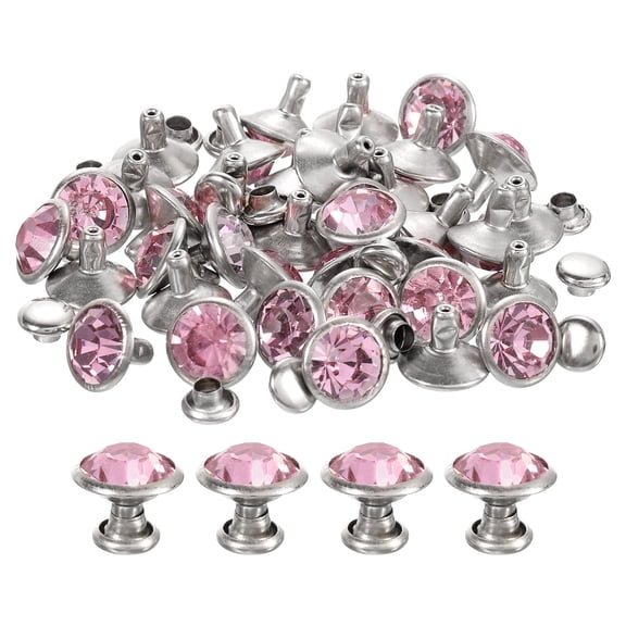 80 Pack Pink Rhinestone Rivets, 10mm/0.39" Leathercraft Rivets Crystal Rivets, Silver Frame