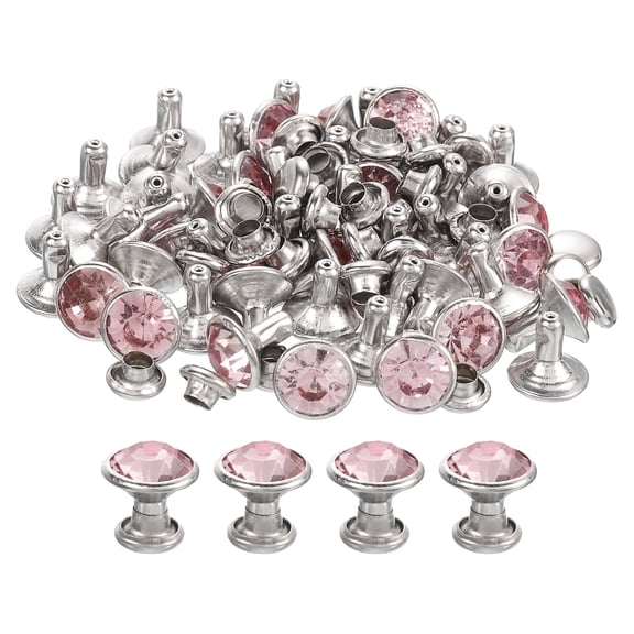 80 Pack Pink Rhinestone Rivets, 8mm/0.31" Leathercraft Rivets Crystal Rivets, Silver Frame