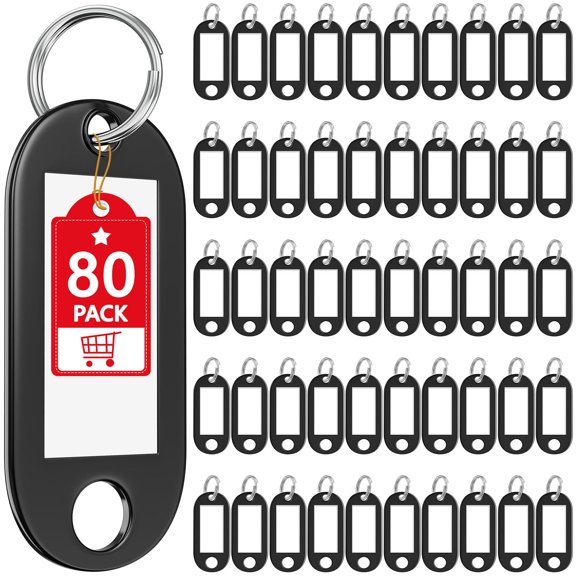 80 Pack Plastic Key Tags with Labels, Key Labels Markers Keychain | Identifiers ID Tags, Split Ring, Easy to Write, Lightweight & Versatile, USB Drive, Pet, Bag Luggage Suitcase Storage, Multi