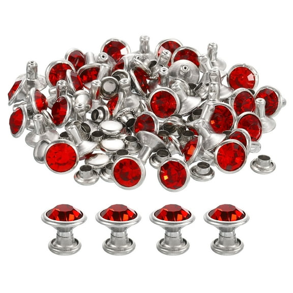 Uxcell 80 Pack Red Rhinestone Rivets 0.31" Leathercraft Rivets Crystal Rivets Silver Frame