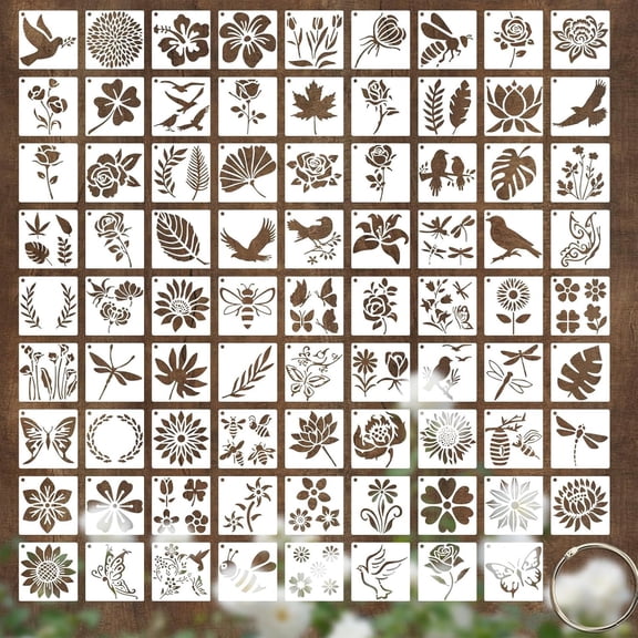 80 Pack Reusable Craft Stencils, Flower & Bird Templates for Painting and DIY Crafts