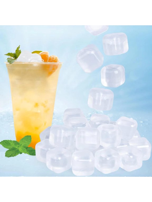 80 Pack Reusable Cube for Drinks, Transparent Square Plastic Ice Cubes witho