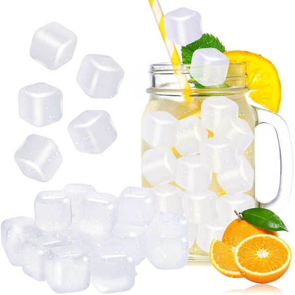 80 Pack Reusable Ice Cubes,Plastic Ice Cubes Reusable Frozen Cubes,Refreezable Ice Cubes,Reusable Ice Cube for Drinks,Wine,Whiskey,Cocktails,Non-Melting,Washable (Square,Transparent)