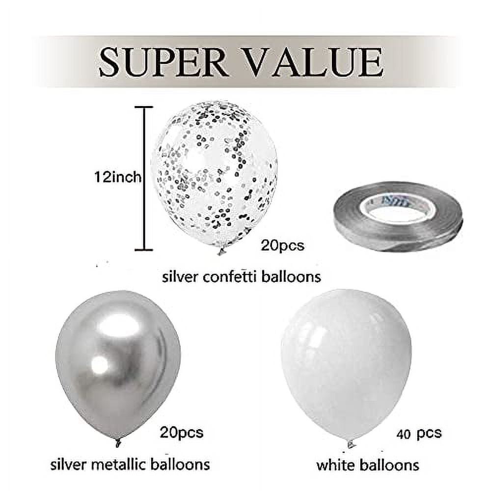 80 Pack Silver White Confetti Balloons,12inch Silver Metallic Confetti ...
