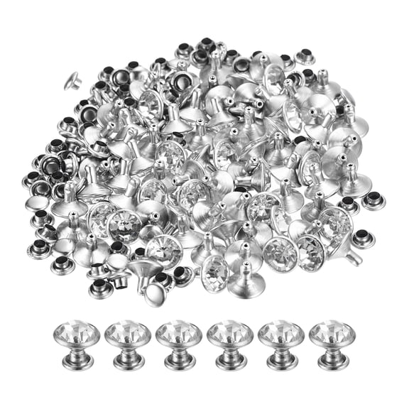 80 Pack White Rhinestone Rivets, 9mm/0.35" Leathercraft Rivets Crystal Rivets, Silver Frame