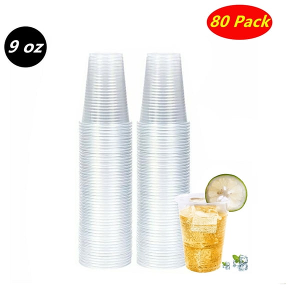 80 Pack of 9oz Disposable Clear Plastic Drinking Cups For Events, Party, Picnic
