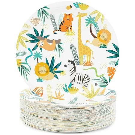 80 Packs Jungle Safari Animals Party Disposable Paper Plates 9" for Birthday Party