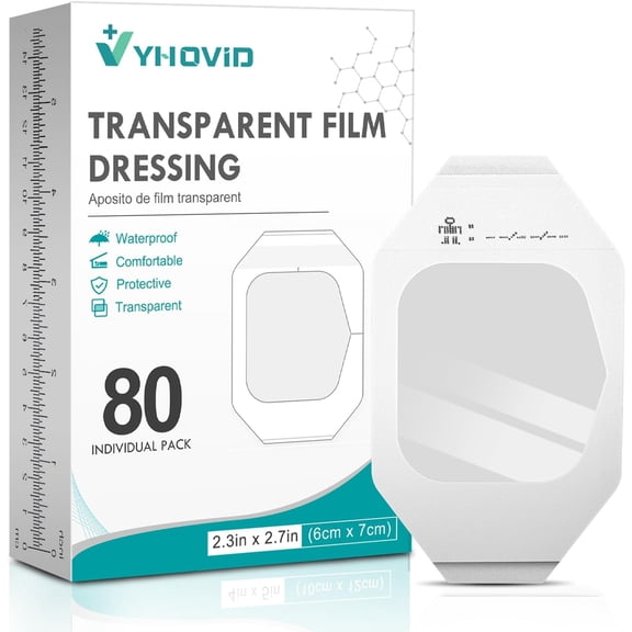 80 Packs Transparent Film Dressing 2.375" x 2.75" - Waterproof Bandages for Swimming, Showering, Wounds, Post Surgical Shower or IV Shield, Tattoo Aftercare Bandage, Scar Therapy, Adhesive Patches