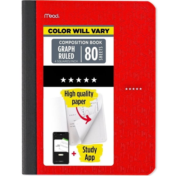 80 Page Quad Ruled Graph Composition Notebook, 9.75"x7.5", Acid-Free Flexible Cover