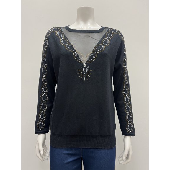 80 Park pull over long sleeve scoop neck Sweater , Black , M