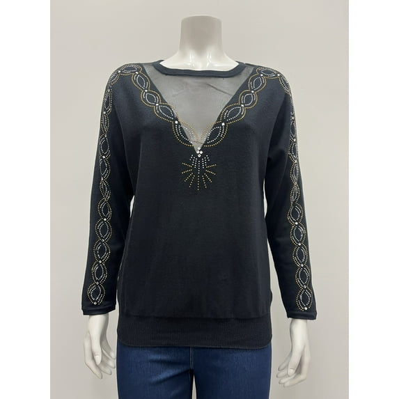 80 Park pull over long sleeve scoop neck Sweater , Black , M