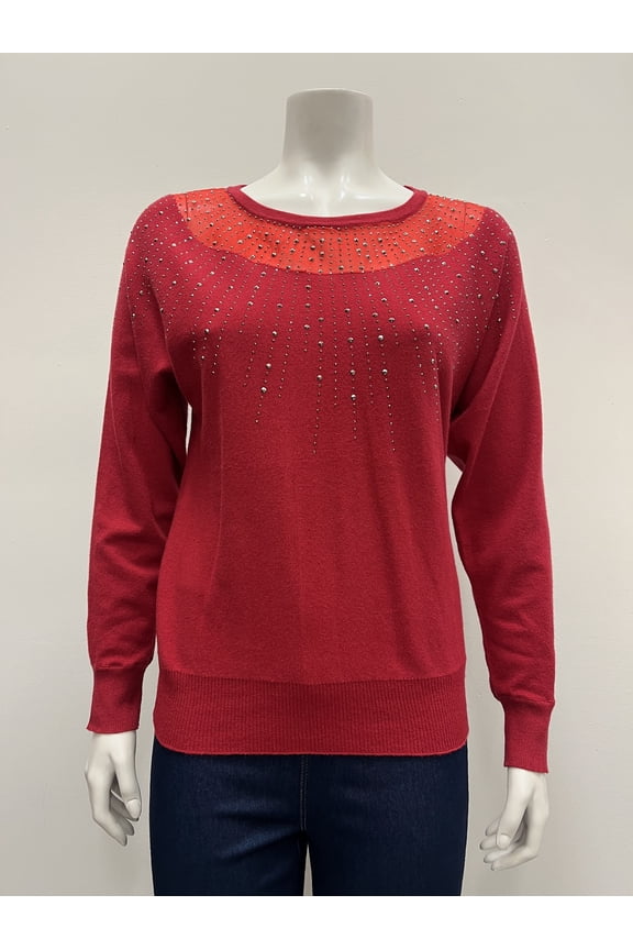 pullover long sleeve scoop neck dolman Sweater , Red , M