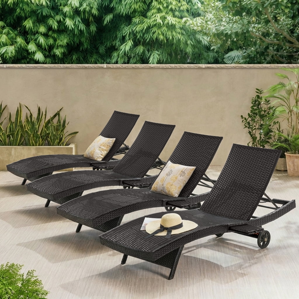 80" Patio Wicker Chaise Lounge Chairs Set of 4 - Outdoor Rattan ...