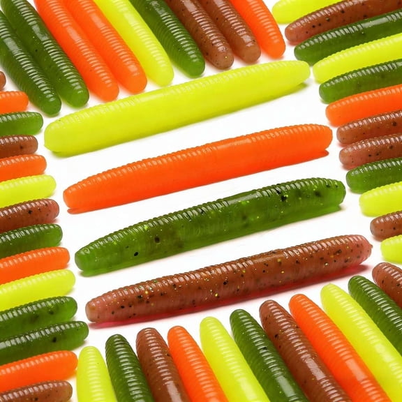 80 Pcs 1.97-inch Soft Plastic Fishing Lures, Worm Bait Kit, Bionic Earthworm Soft Lures for Trout & Bass Fishing, 4 Colors Mixed