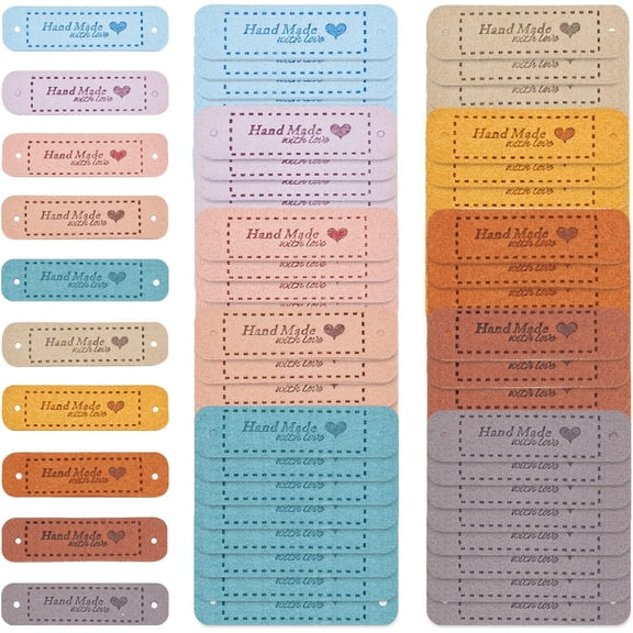 80 Pcs 10 Colors PU Leather Label Tags Rectangle Clothing Embossed Label Handmade Tag with Holes for DIY Jeans Bags Shoes Hat DIY Crafts Sewing Clothing Accessories 3/52-1/6"
