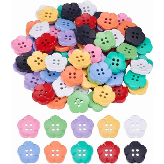 80 Pcs 10 Colors Resin Flower Button 17mm 4-Hole Assorted Flower Buttons Colorful Craft Sewing Button for DIY Suit Uniform Coat Shirts Decoration Colorful DIY