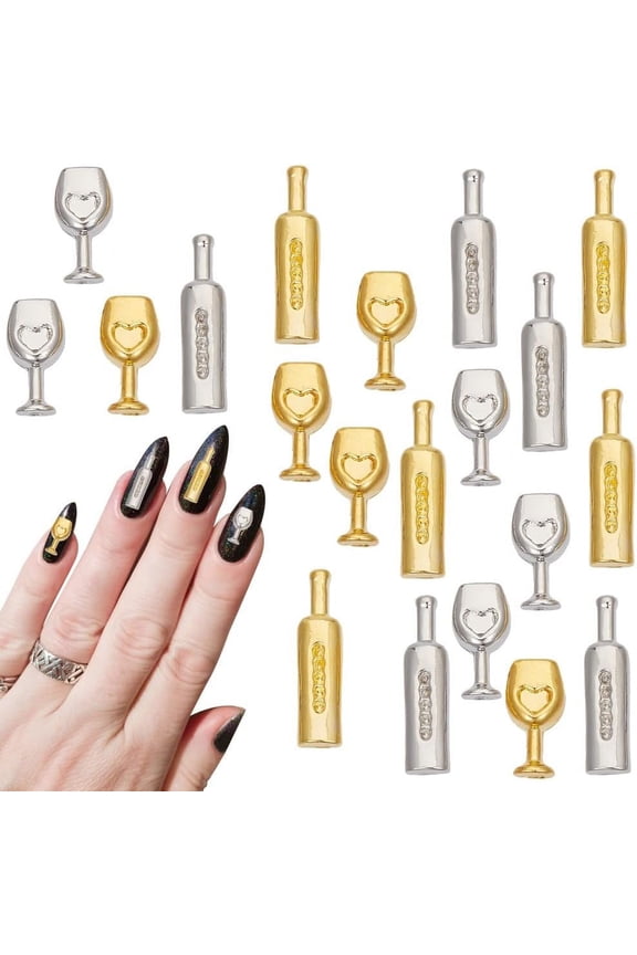 80 Pcs 2 Styles Alloy Wine Bottles Nail Charms Goblet Metal Nail Decoration Silver Gold Nail Art Jewels Nail Accessories for Acrylic Nails Colorful DIY