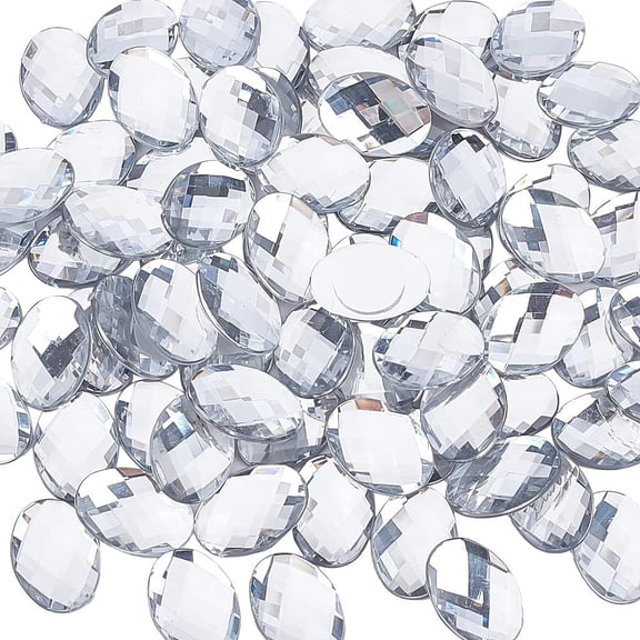 80 Pcs 25x18mm Extral Large Flat Back Oval AB Color Acrylic Self-Adhesive Rhinestone Gems Stick with Container Crystals Bling Sticker Acrylic
