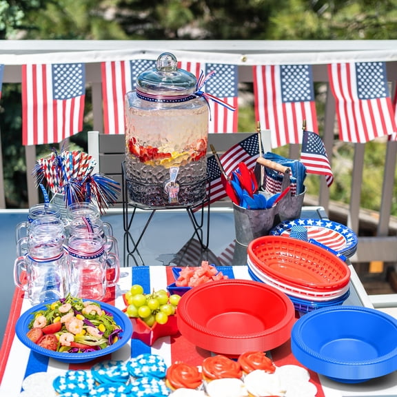 80 Pcs 4th of July Plastic Bowls, Disposable Patriotic Salad Bowls, 12oz Red and Blue Round Serving Food Supplies for Independence Day Themed Party Celebration Birthday Picnic Favor