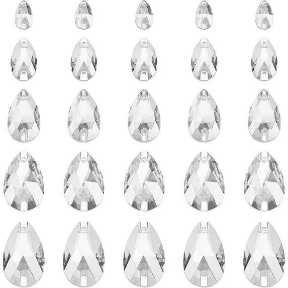80 Pcs 5 Sizes Teardrop Glass Rhinestone Gems with Holes AB Color Glass Jewels Embelishments Crystals Colorful Flat Back Sew on Rhinestone for Costume Making DIY Sewing