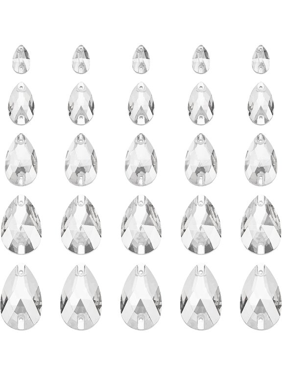 80 Pcs 5 Sizes Teardrop Glass Rhinestone Gems with Holes AB Color Glass Jewels Embelishments Crystals Colorful Flat Back Sew on Rhinestone
