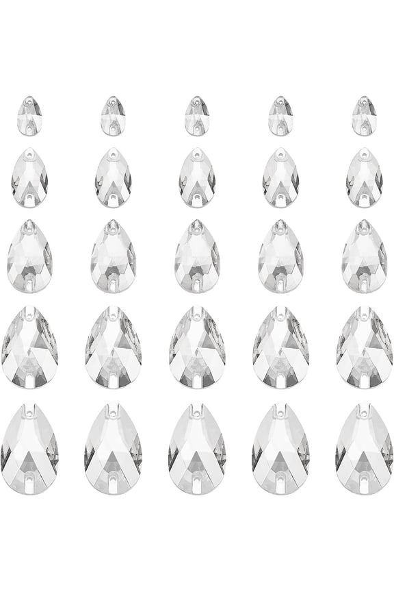80 Pcs 5 Sizes Teardrop Glass Rhinestone Gems with Holes Clear Glass Jewels Embelishments Crystals Colorful Flat Back Sew on Rhinestone