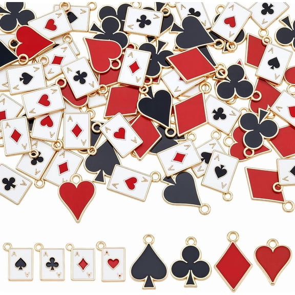 80 Pcs 8 Styles Alloy Pendants with Enamel Playing Card Beads