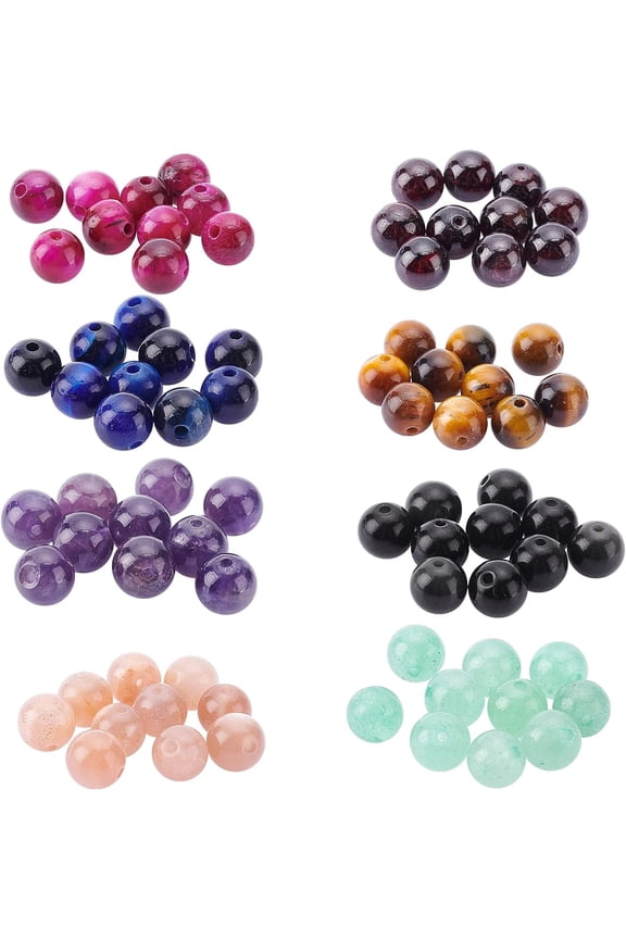 80 Pcs 8 Styles Natural Gemstone Beads 6mm Round Rock Beads Genuine Stone Beads Natural Real Stone Spacer Beads for DIY Bracelet Necklaces Jewelry Making Mixed Color