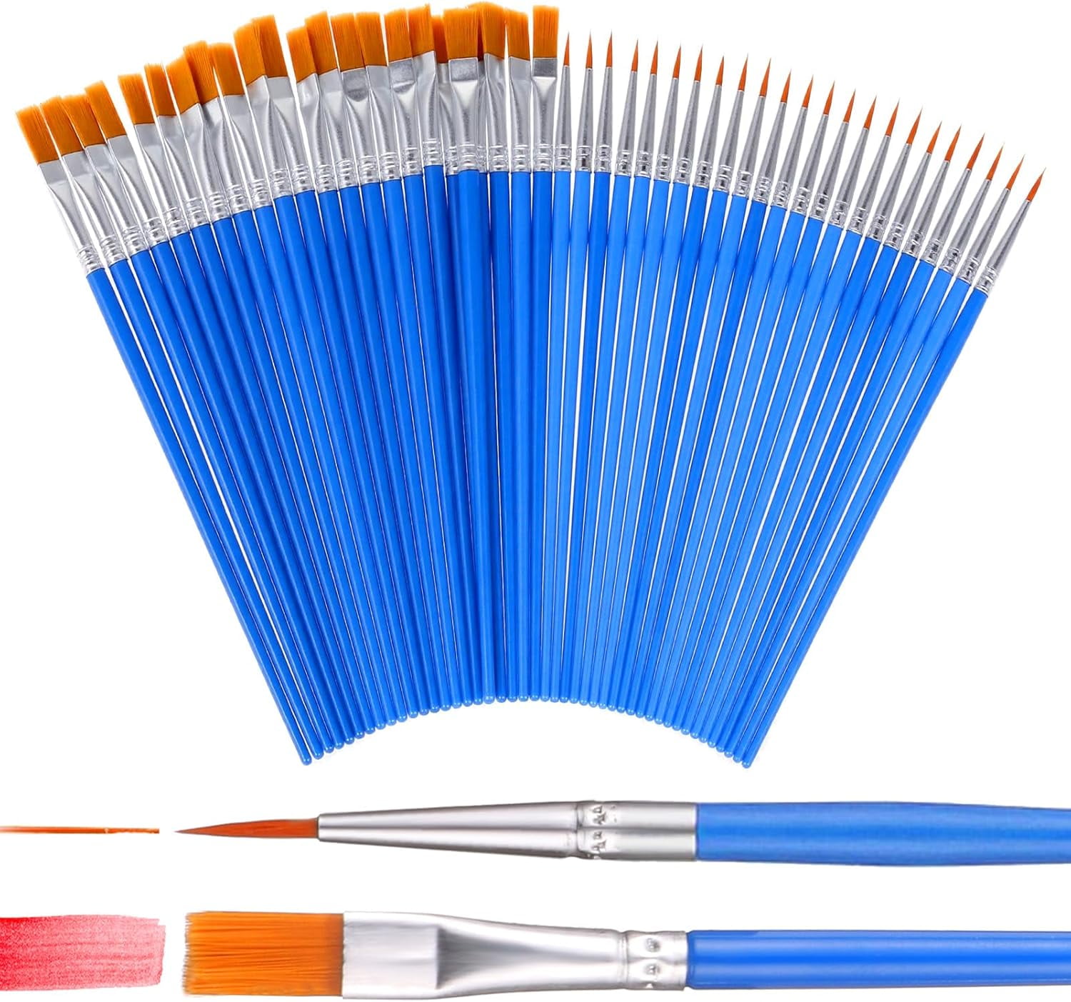 80 Pcs Acrylic Paint Brushes Set, Nylon Hair Flat & Pointed Tips for Arts