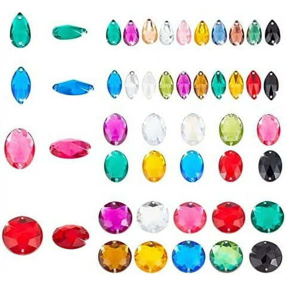 80 Pcs Acrylic Sew on Rhinestone Faceted Flatback Crystal Buttons Gems 4 Styles for Clothing Wedding Dress Decoration Mixed Colors