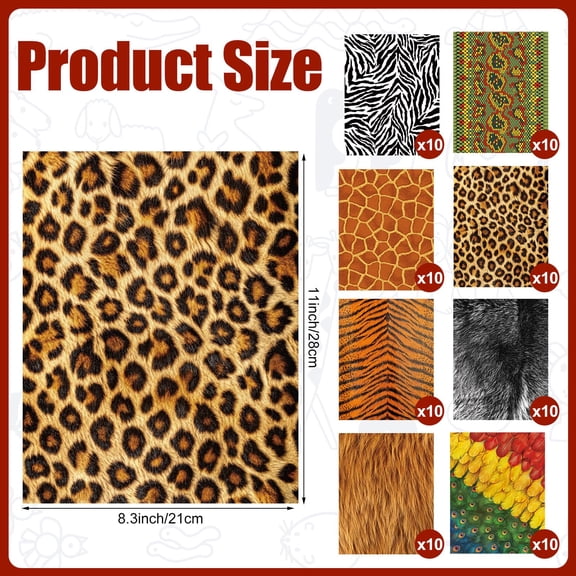 80 Pcs Animal Print Craft Paper for Kids and Adults 8.3 x 11 Inch 8 Designs 10 Sheets Each