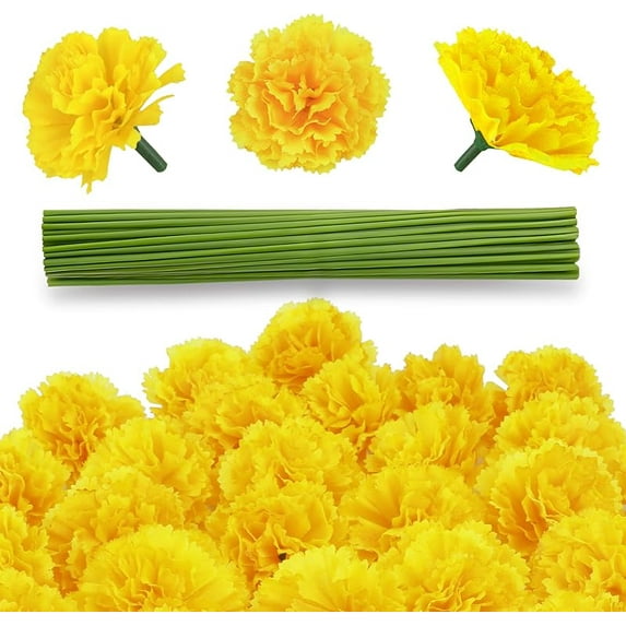 80 Pcs Artificial Marigold Flowers,2" Silk Marigold Flower Heads with Stems,Orange Flowers Artificial for Diwali Decor,Indian Wedding,Home,DIY Wreath Garland,Day of The Dead Decorations