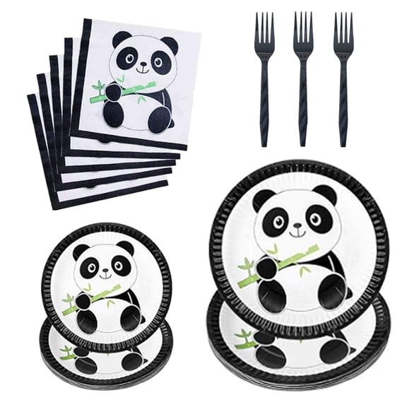 80 Pcs Black White Panda Birthday Party Supplies, Disposable Tableware Set with Panda Dinner Plates Dessert Plate Napkin and fork for Kids Baby Shower Birthday Decorations, Serves 20 Guests