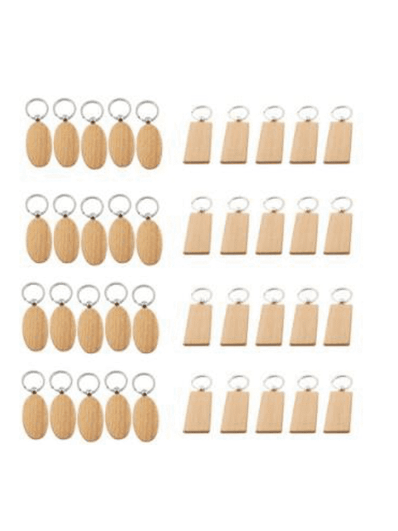 80 Pcs Blank Wooden Key Chain DIY Wood Keychains Key Tags Gifts,40 Pcs Oval & 40 Pcs Square