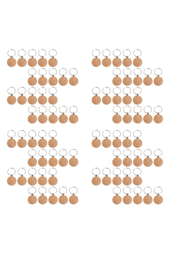 80 Pcs Blank Wooden Keychain Personalized Round Engraving Key DIY Wood Keychains Key Tags Can Engrave DIY Gifts