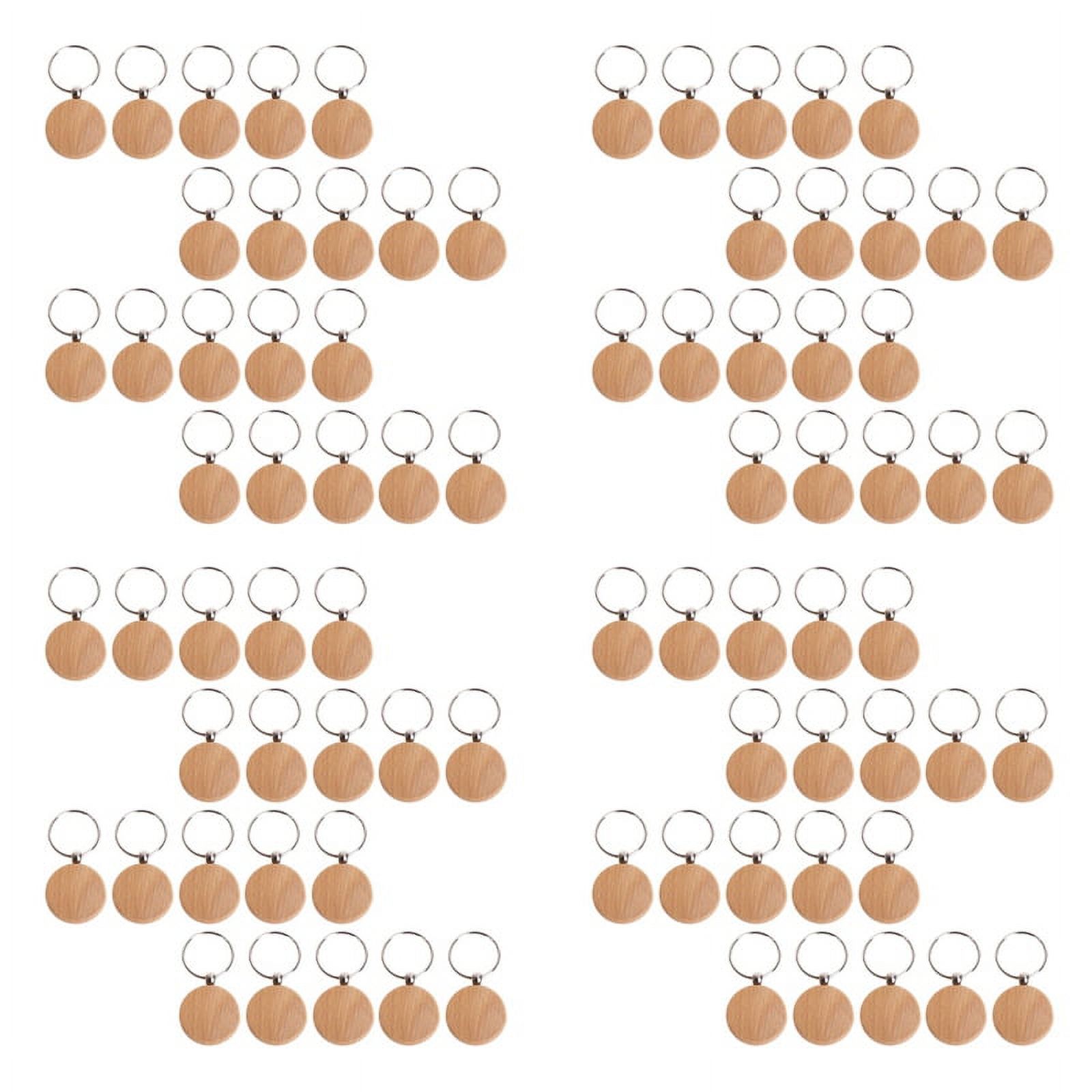 80 Pcs Blank Wooden Keychain Personalized Round Engraving Key DIY Wood Keychains Key Tags Can Engrave DIY Gifts