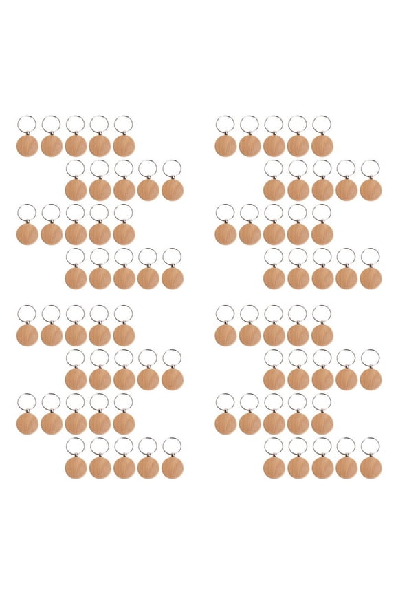 80 Pcs Blank Wooden Keychain Personalized Round Engraving Key DIY Wood Keychains Key Tags Can Engrave DIY Gifts