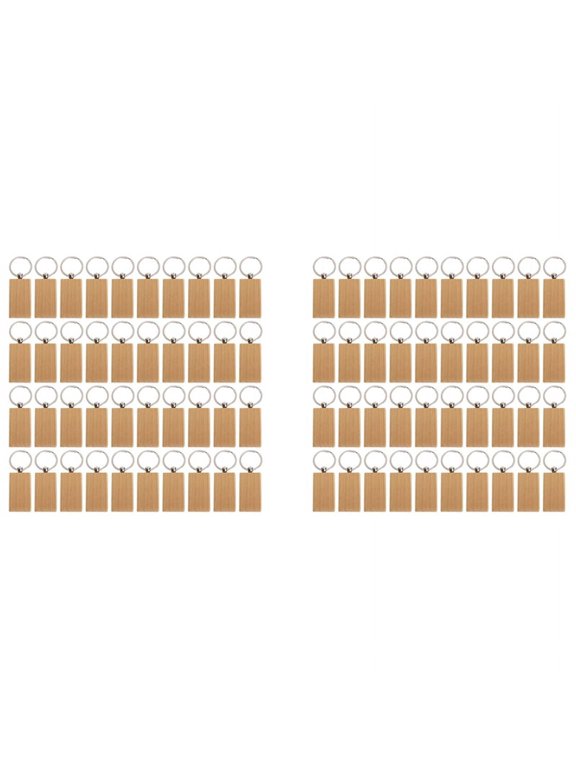 80 Pcs Blank Wooden Keychain Rectangular Engraving Key DIY Wood Keychains Key Tags Can Engrave DIY Gifts,80 x Keychain,as shown