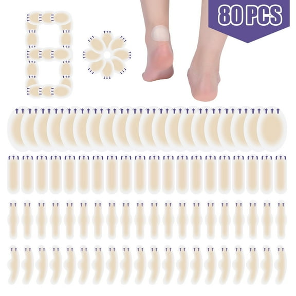 80 Pcs Blister Bandages,Waterproof Adhesive Blister Bandaids for Heel and Toes, Hydrocolloid Blister Pads Gel Blister Patches Protector for Feet and Hand