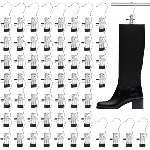 80 Pcs Boot Hanger Clips for Closet, Laundry Hanging Hooks with Clips, Portable Single Clip Boot Hangers Bulk for Travel Socks Pants Hats Towels (Black)