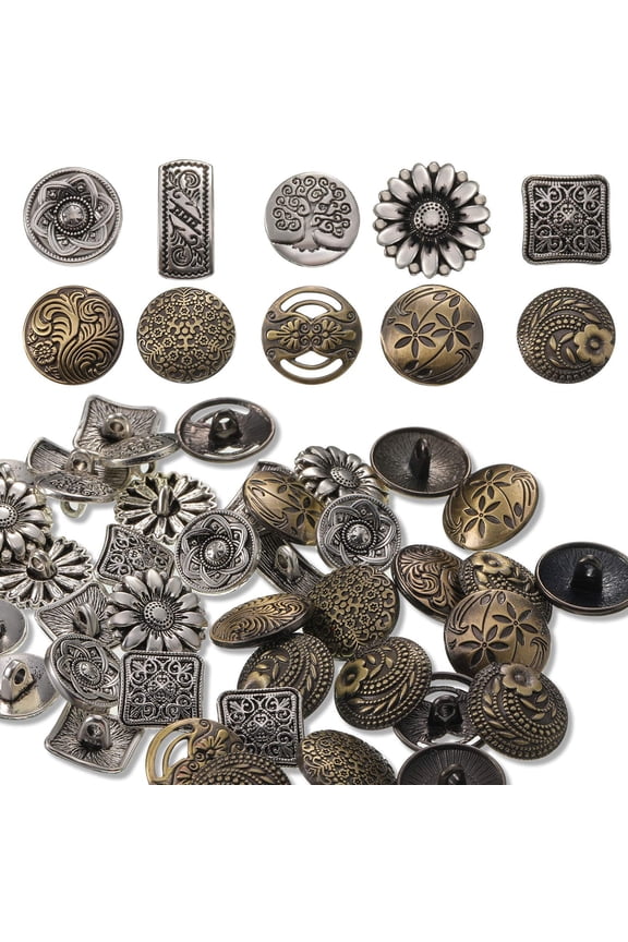 80 Pcs Carved Bronze Tone Metal, Mixed Antique and Vintage Look Flowers and Wave Patterns, 17mm Diameter, Decorative Blazer Clothes Luxury Buttons