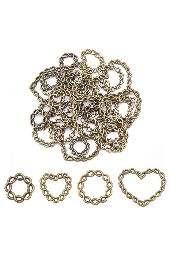 80 Pcs Charms Links Rings Alloy Twist Linking Rings Round & Heart Filigree Charm Connectors for DIY Earrings Headwear Necklace Jewelry Making