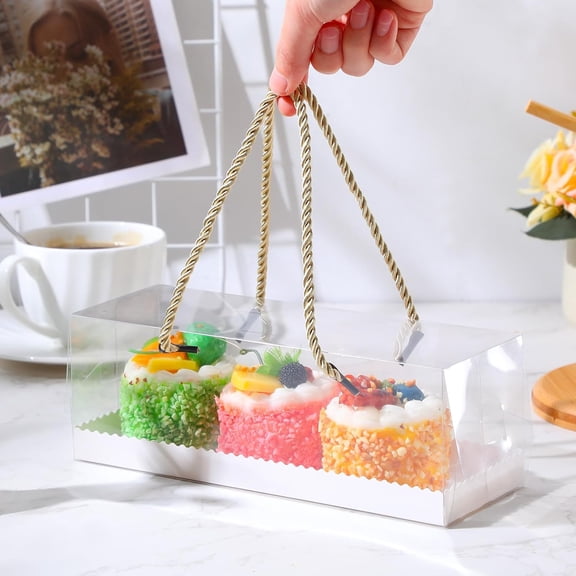 80 Pcs Clear Cupcake Boxes with Handles, Portable Gable Paperboard Containers for Desserts Cookies Party