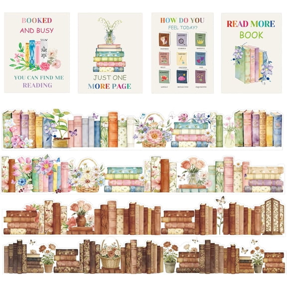 80 Pcs Color Bookshelf Borders with Motivational Reading Card 78 Feet Book Bulletin Display Board Decor Back to School Border Trim for School Blackboard Home Wall Party Decor