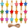 thumbnail image 1 of 80 Pcs Colorful Star Wooden Clothespins with 65ft Jute Twine - Mini Decorative Craft Clips for Photo Hanging, Classroom Art, Home Decor & Party Favors, 1 of 6