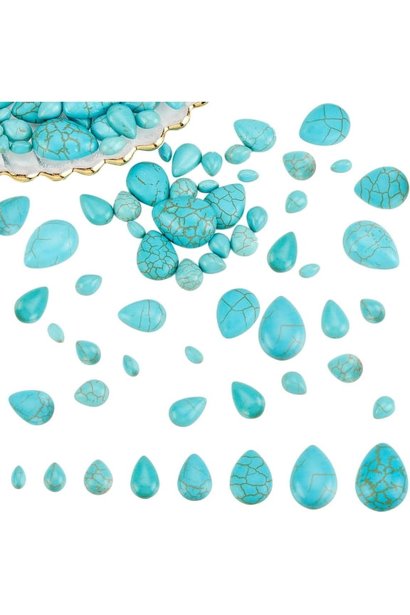 80 Pcs Cracked Stone Cabochon 8 Size Teardrop Shape Gemstones Beads Dyed Turquoise Cabochons for DIY Necklace Bracelet Jewelry Making DIY