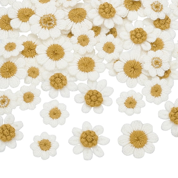 80 Pcs Crochet Knitting Daisy Flower Patches 3 Size White Daisy Floral Sew On Applique Tiny Size Handmade Crochet Flowers Patches DIY